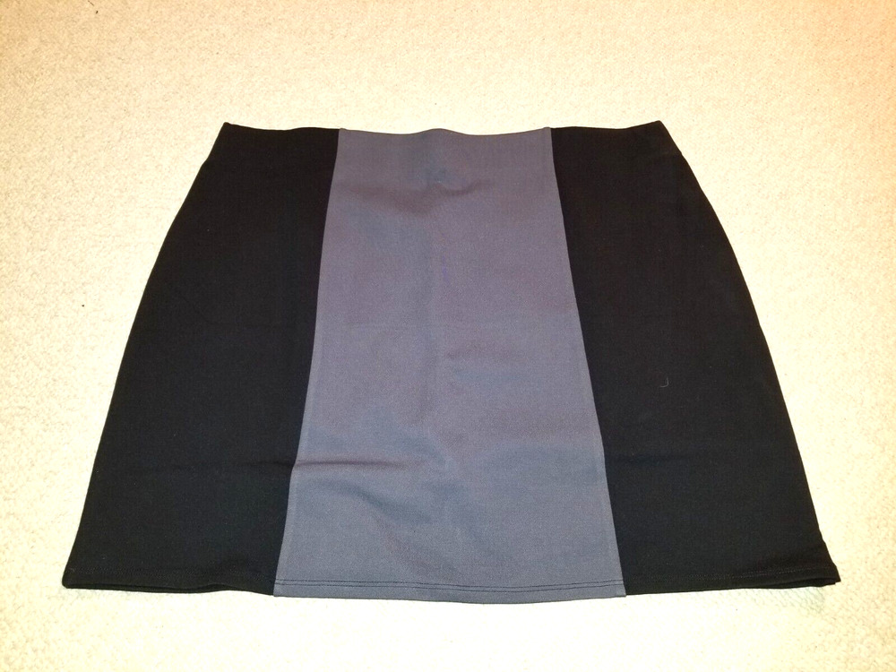 NWT Womens Skirt-ANN TAYLOR LOFT-black/gray colorblock Ponte knit pull-on-XL